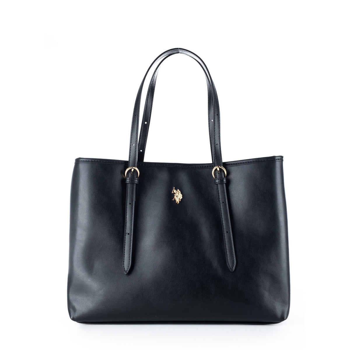 Bolsa Tote U.S. Polo Assn. Preta com Alças Ajustáveis e Detalhes Dourados