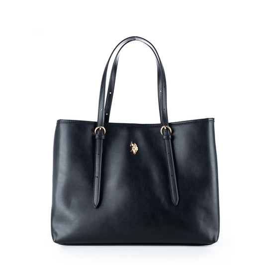 Bolsa Tote U.S. Polo Assn. Preta com Alças Ajustáveis e Detalhes Dourados