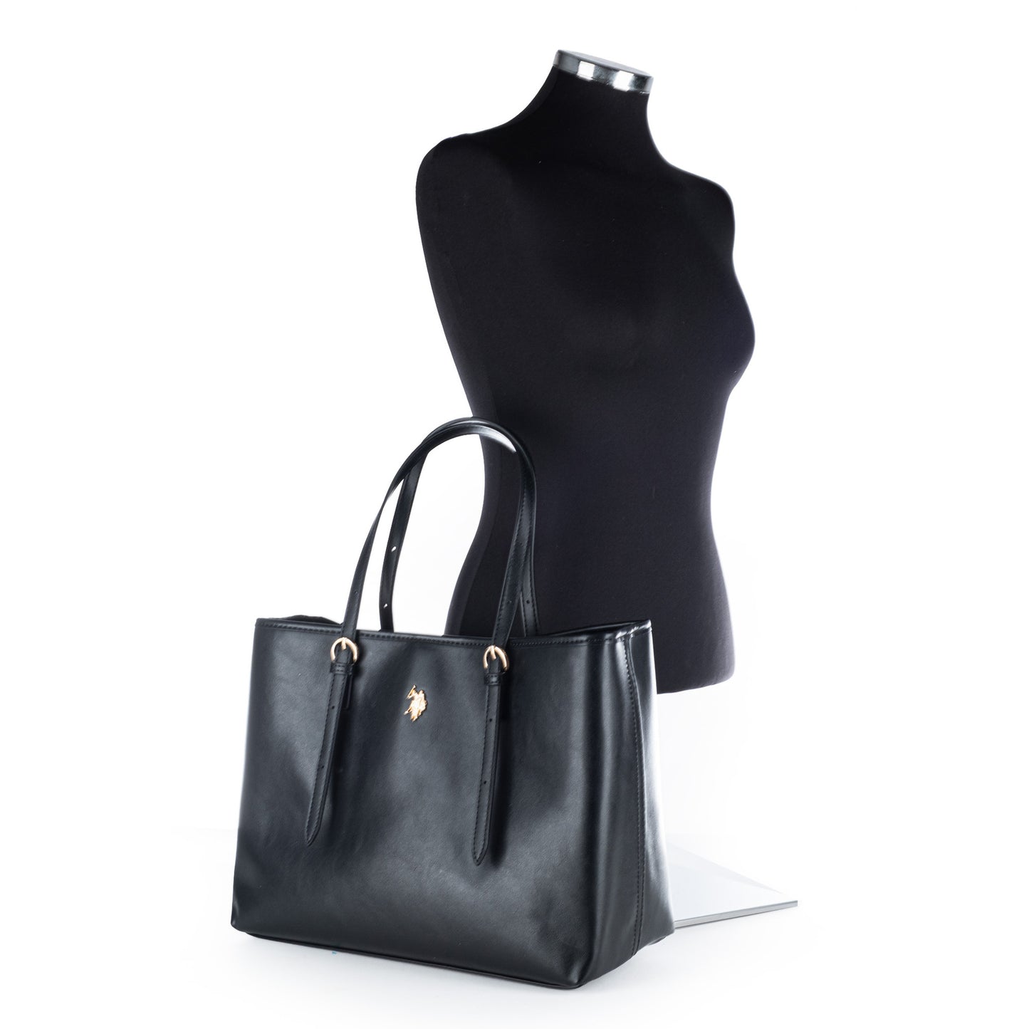 Bolsa Tote U.S. Polo Assn. Preta com Alças Ajustáveis e Detalhes Dourados