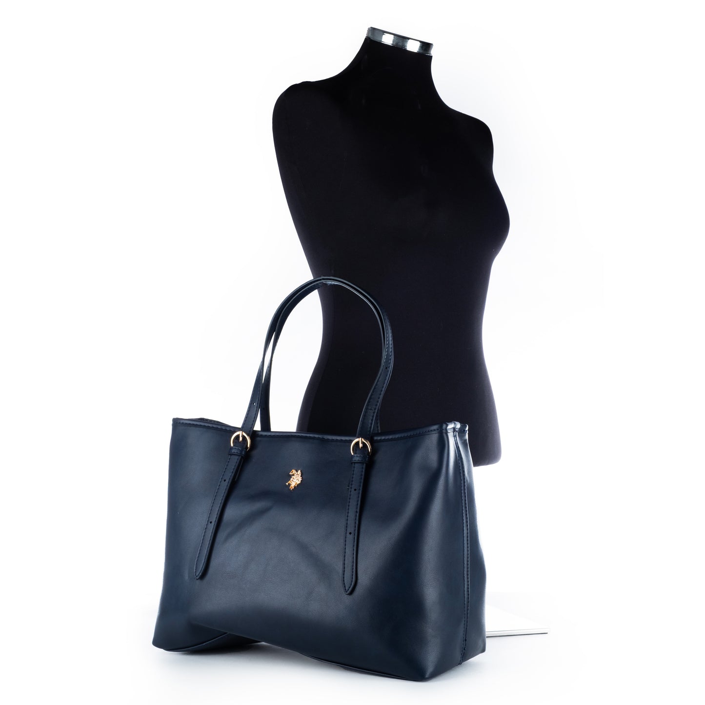 Bolsa Tote U.S. Polo Assn. Azul Marinho com Alças Ajustáveis e Detalhes Dourados