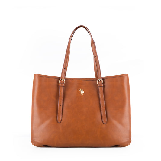 Bolsa Tote U.S. Polo Assn. Castanha com Alças Ajustáveis e Detalhes Dourados
