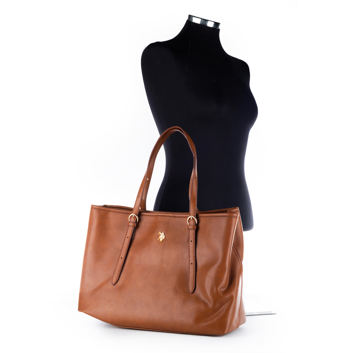 Bolsa Tote U.S. Polo Assn. Castanha com Alças Ajustáveis e Detalhes Dourados