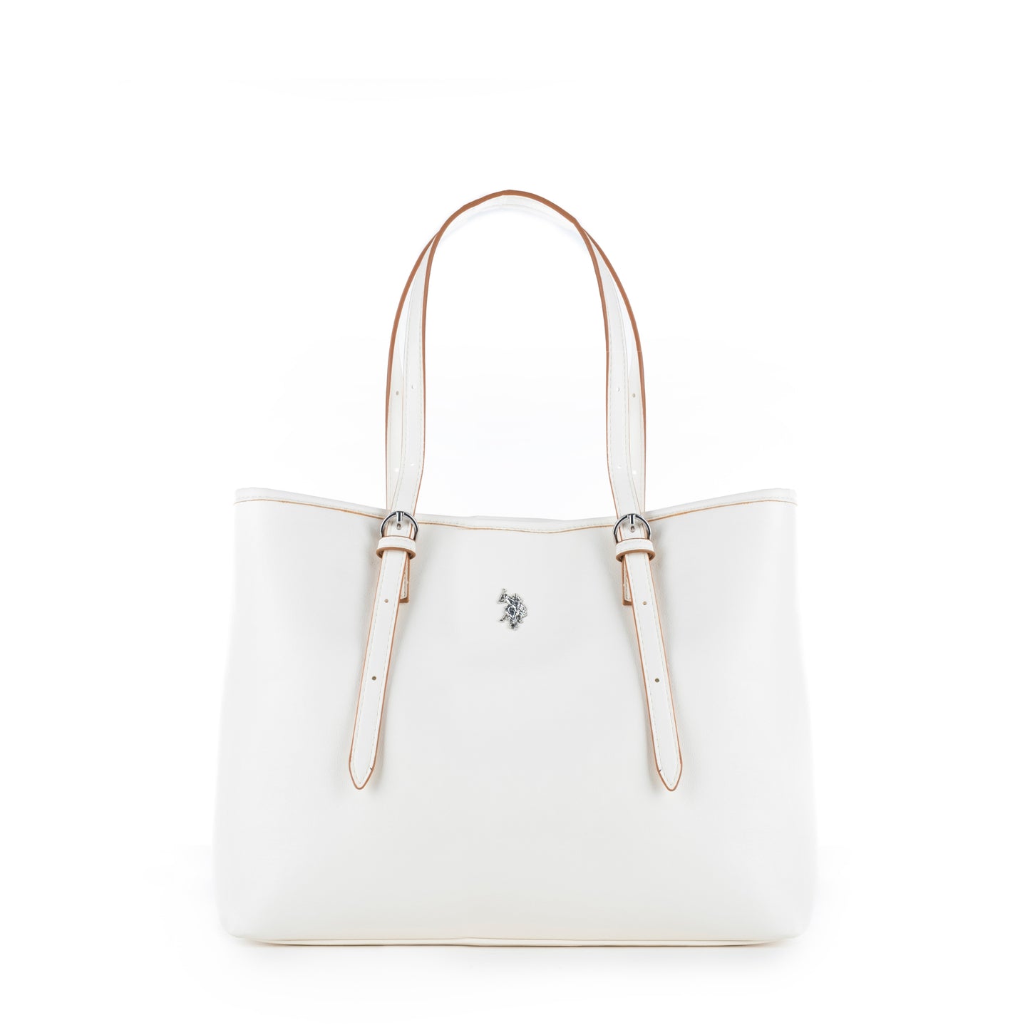 Bolsa Tote U.S. Polo Assn. Branca com Alças Ajustáveis e Detalhes Metálicos