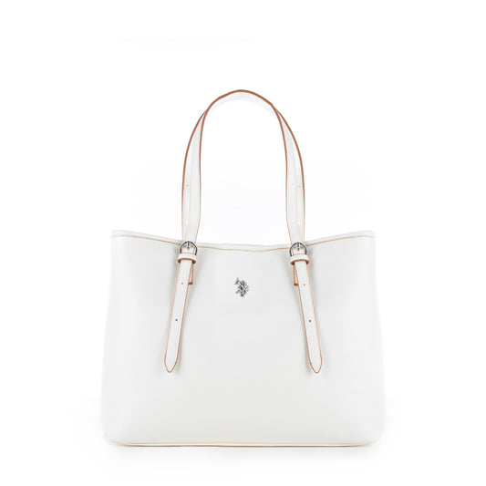 Bolsa Tote U.S. Polo Assn. Branca com Alças Ajustáveis e Detalhes Metálicos