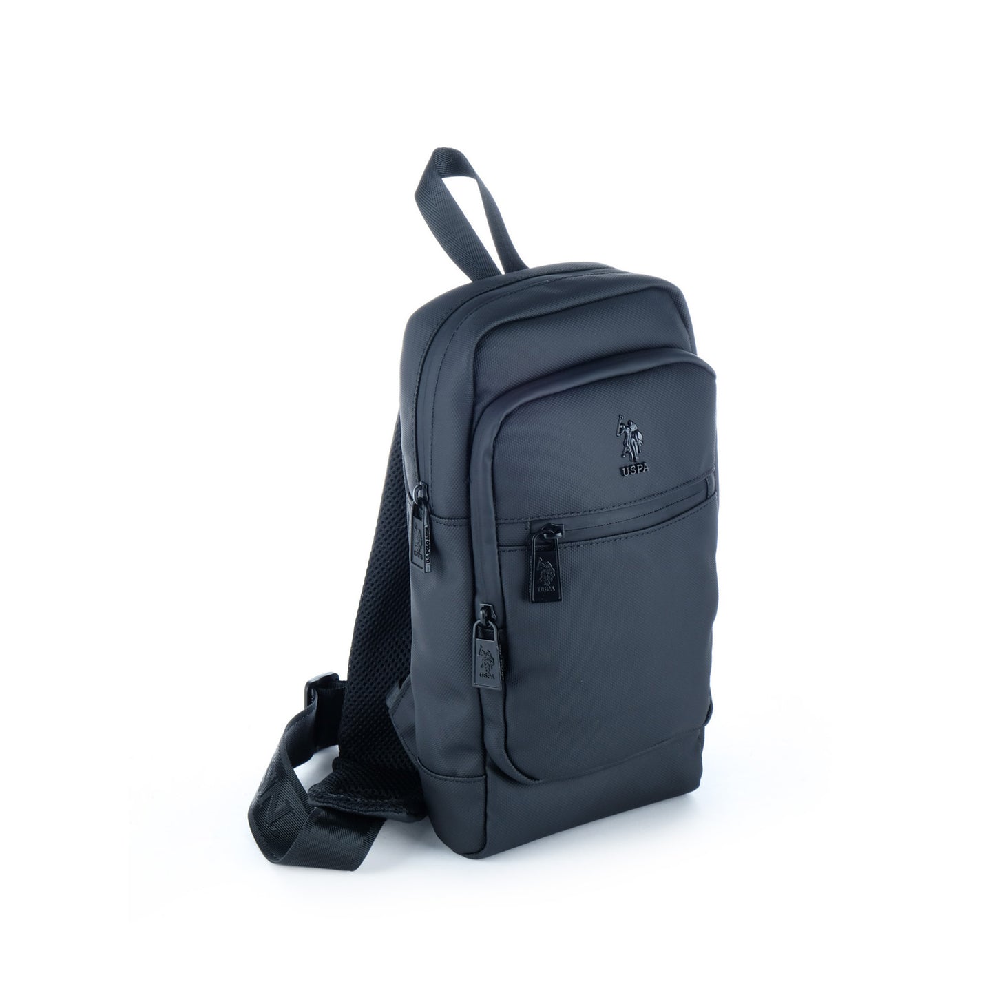 Mochila Sling Homem U.S. Polo Assn. Preta com Bolsos Frontais e Fechos de Correr