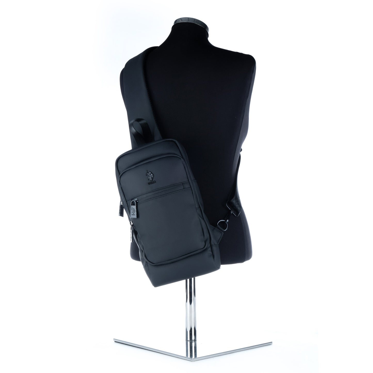 Mochila Sling Homem U.S. Polo Assn. Preta com Bolsos Frontais e Fechos de Correr