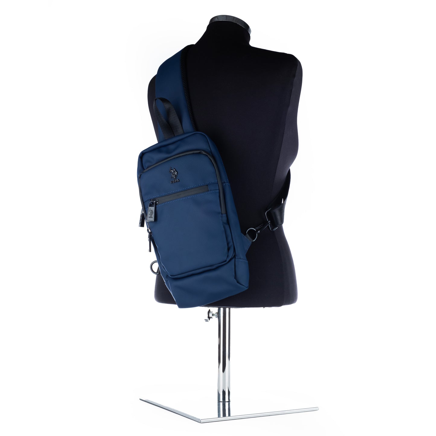 Mochila Sling Homem U.S. Polo Assn. Azul Escuro com Bolsos Frontais e Fechos de Correr