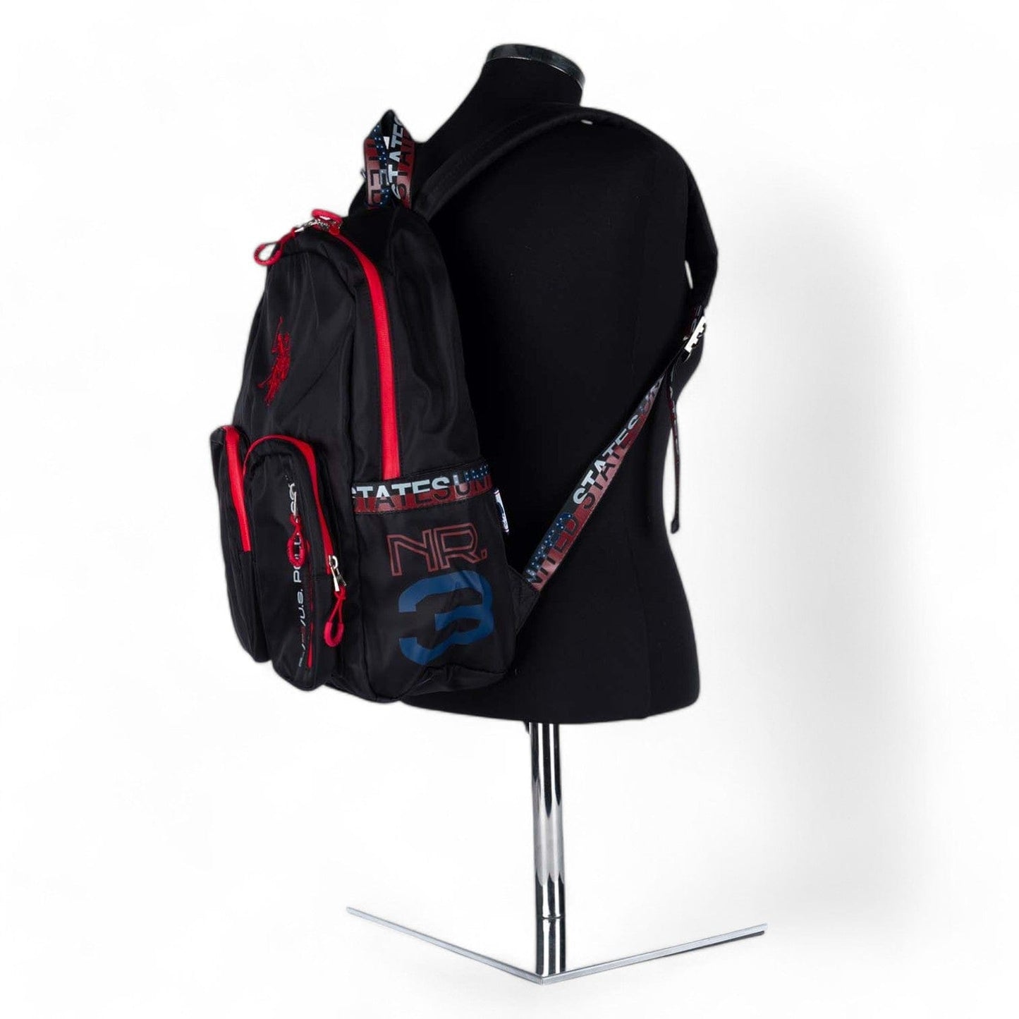 Mochila Unisexo US Polo Preta com Vermelho