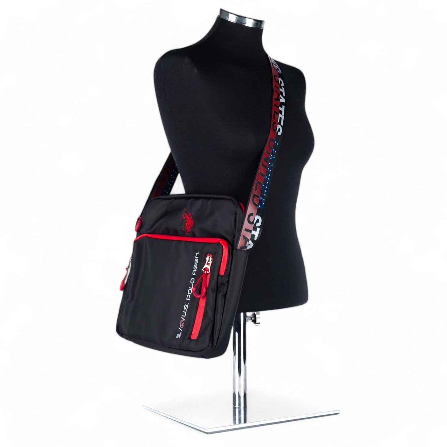 Bolsa Tiracolo Unisexo Us Polo Preta com Vermelho