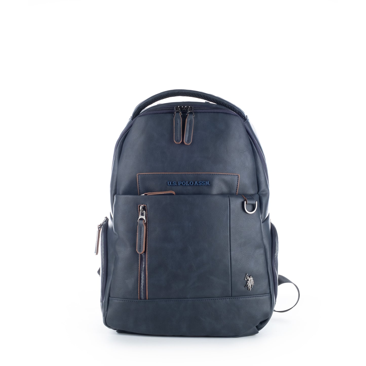 Mochila Casual Homem Us Polo Azul Marinho com Detalhes em Marrom