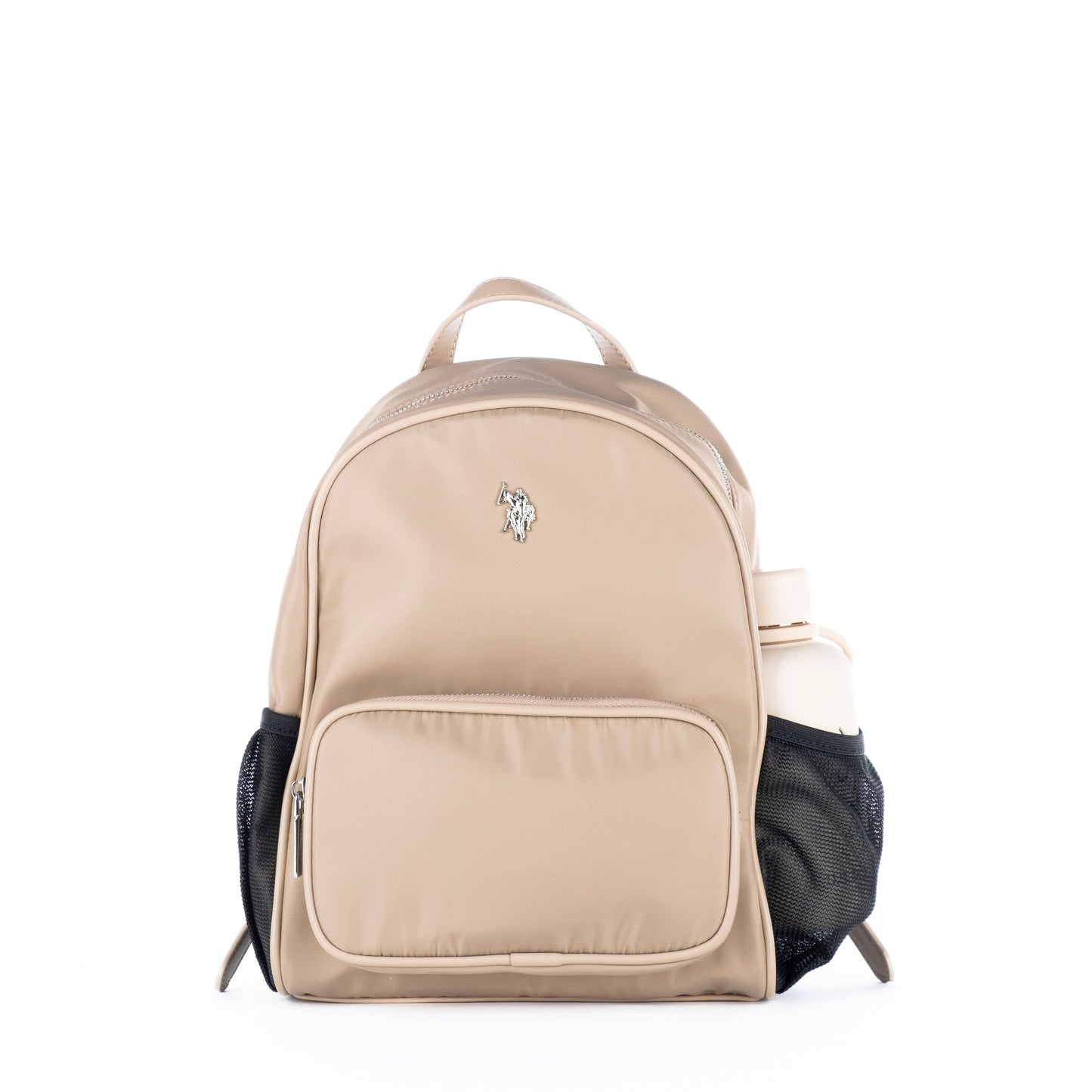 Mochila Unisexo US Polo Bege com Bolso Frontal e Lateral em Rede