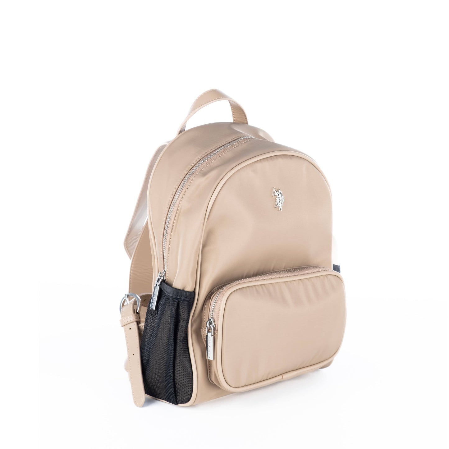 Mochila Unisexo US Polo Bege com Bolso Frontal e Lateral em Rede