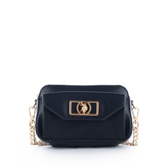 Bolsa Tiracolo US Polo Preta com Detalhes Dourados
