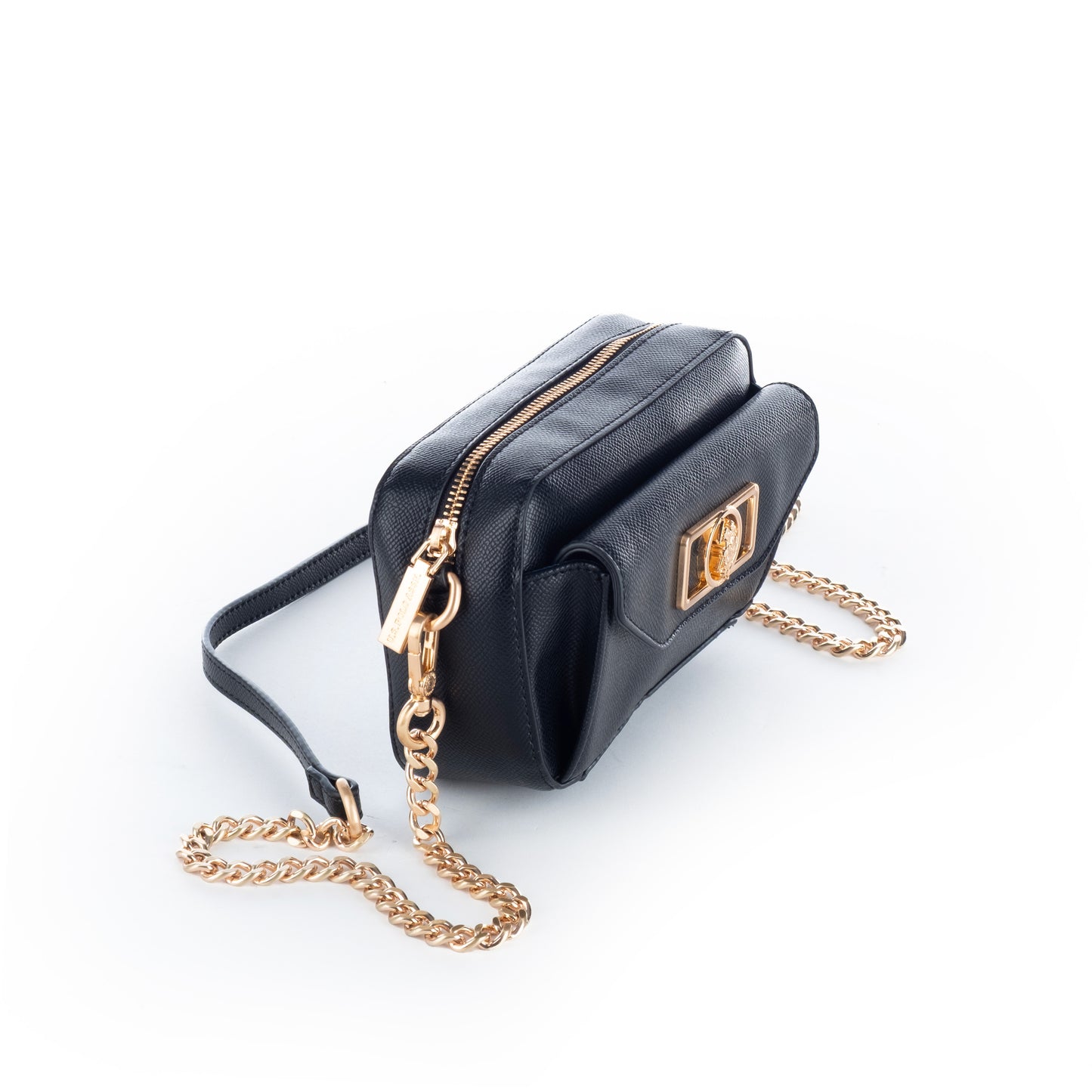 Bolsa Tiracolo US Polo Preta com Detalhes Dourados
