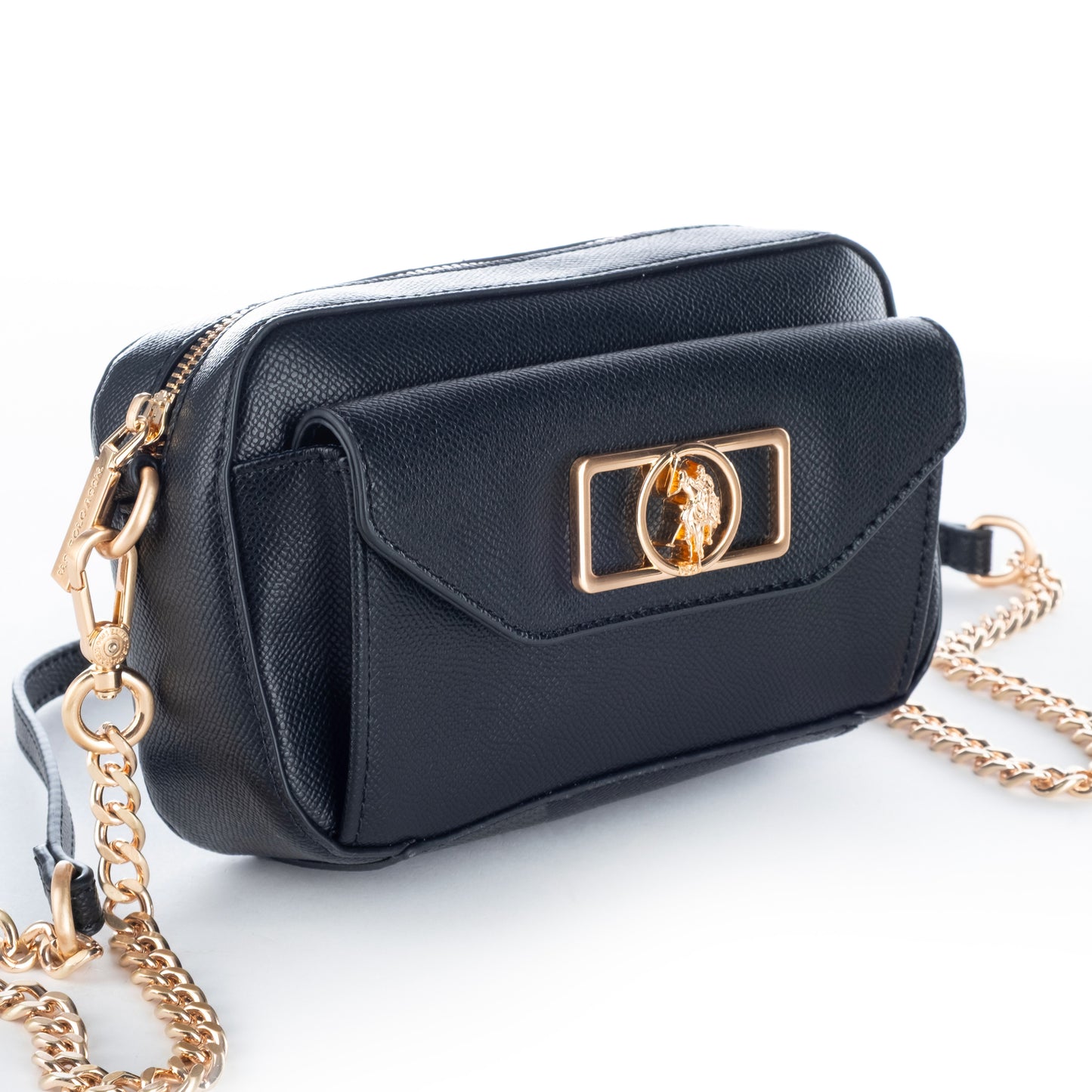 Bolsa Tiracolo US Polo Preta com Detalhes Dourados