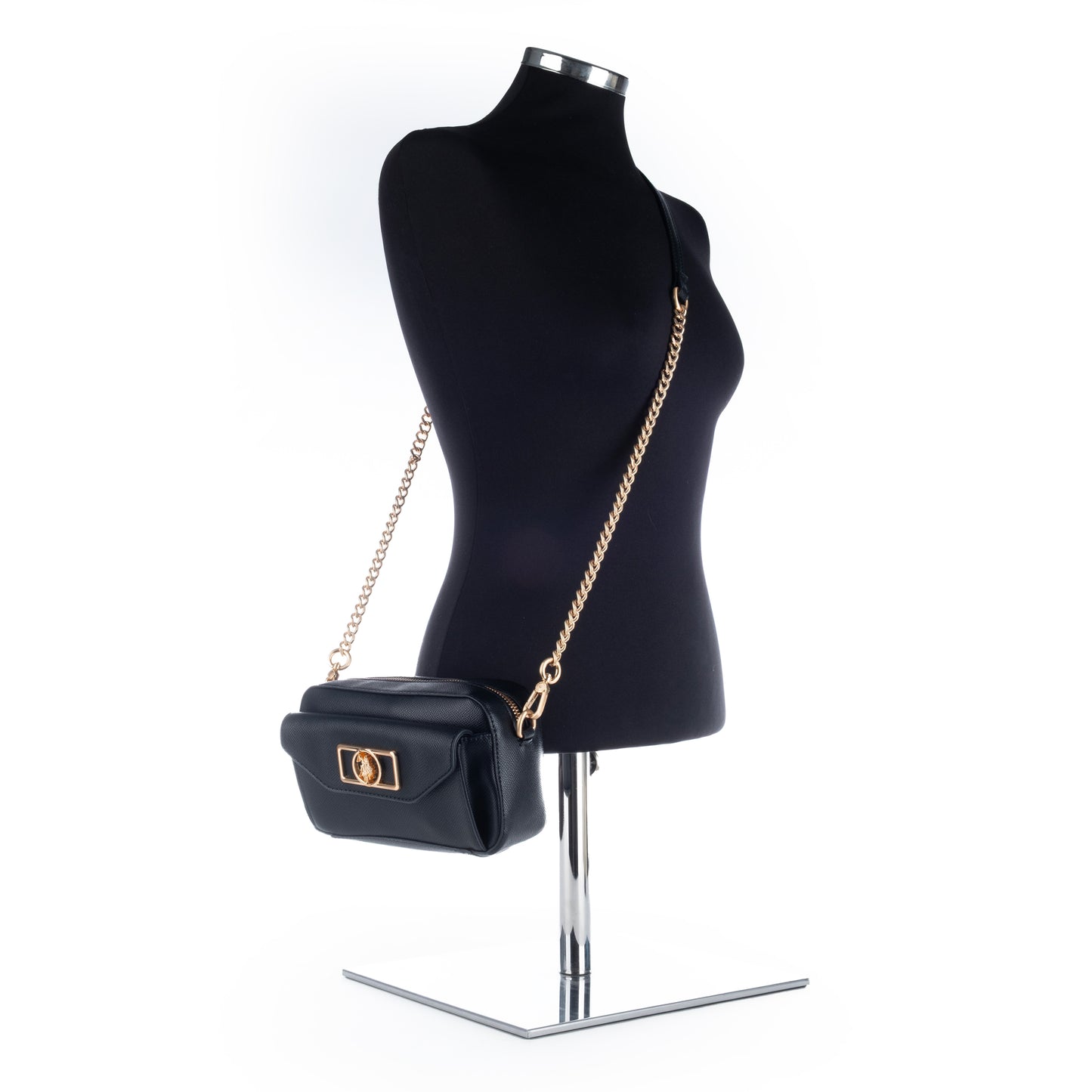Bolsa Tiracolo US Polo Preta com Detalhes Dourados