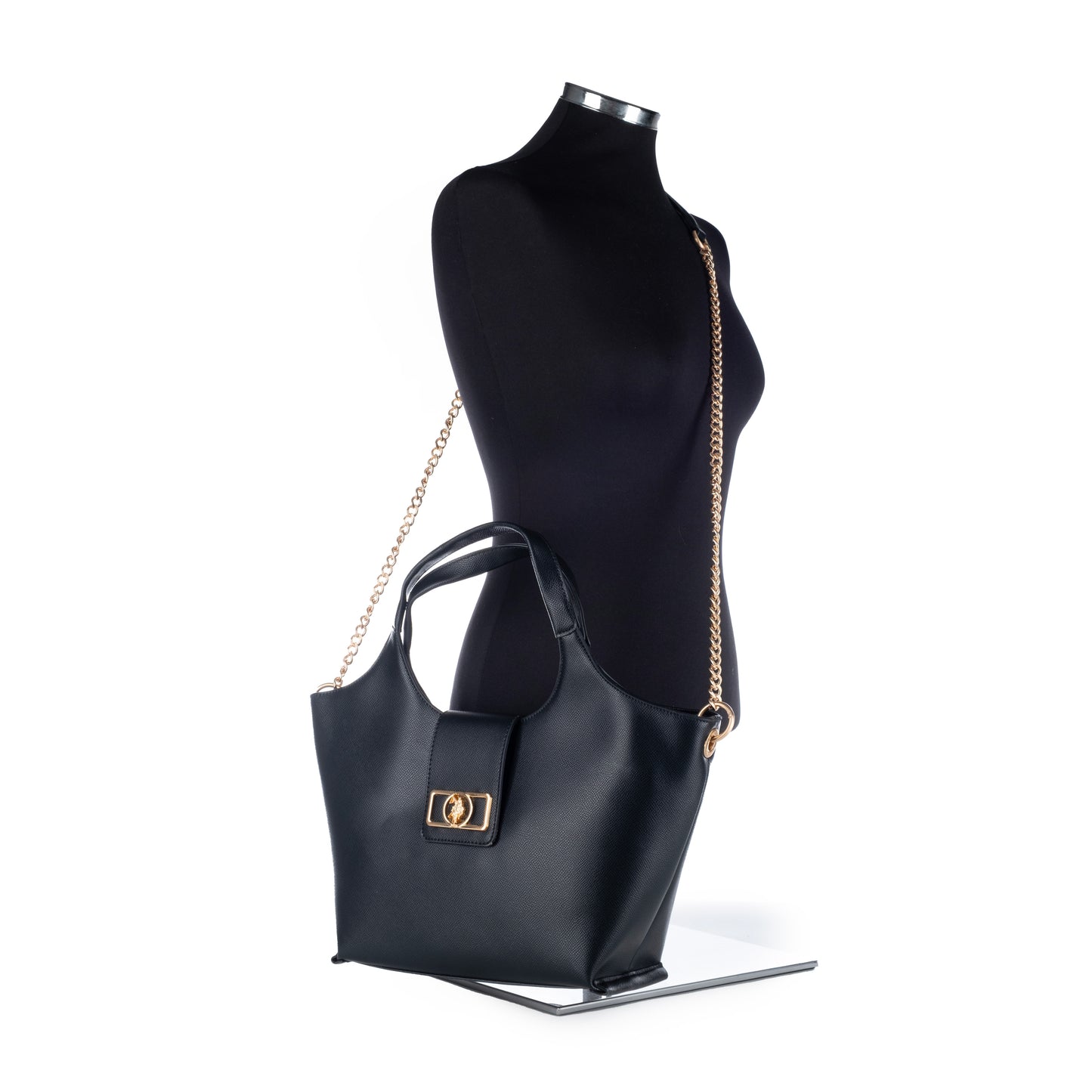 Bolsa de Ombro US Polo Azul-Marinho com Fecho Dourado