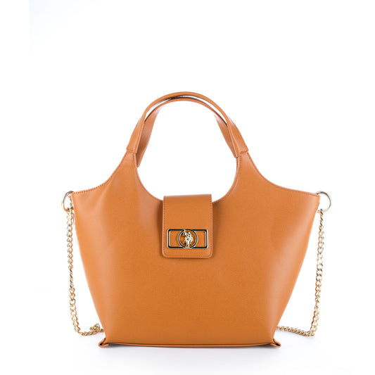 Bolsa de Ombro U.S. Polo Assn. Camel com Corrente Dourada e Logótipo Metálico