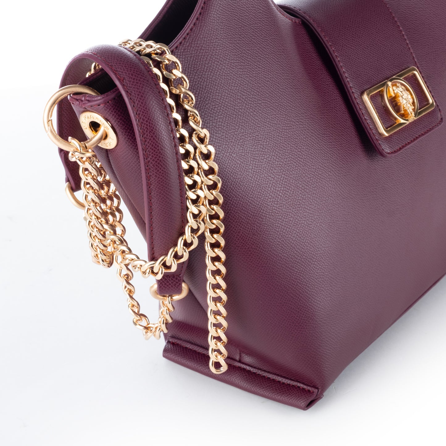 Bolsa de Ombro US Polo Vinho com Detalhes Dourados