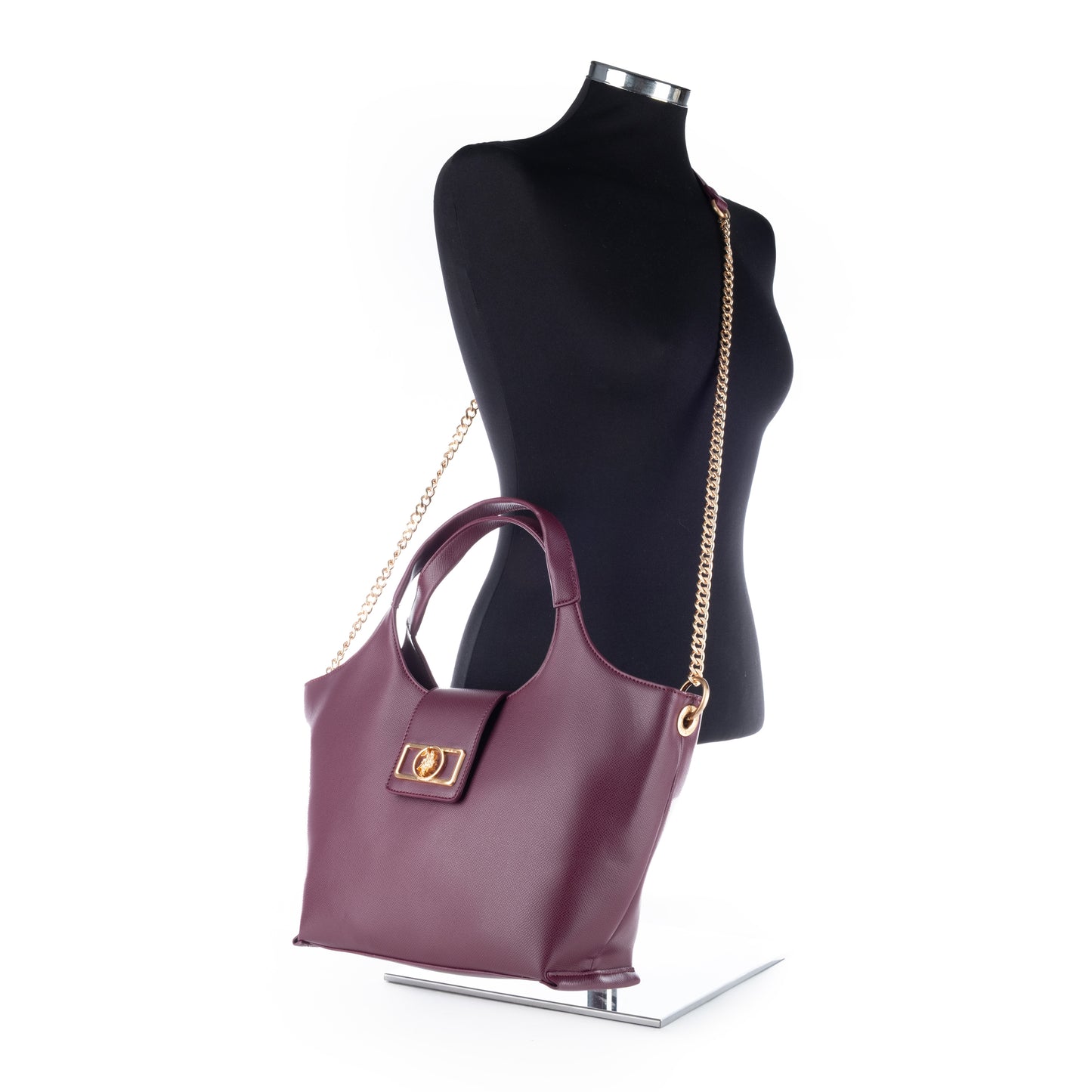 Bolsa de Ombro US Polo Vinho com Detalhes Dourados
