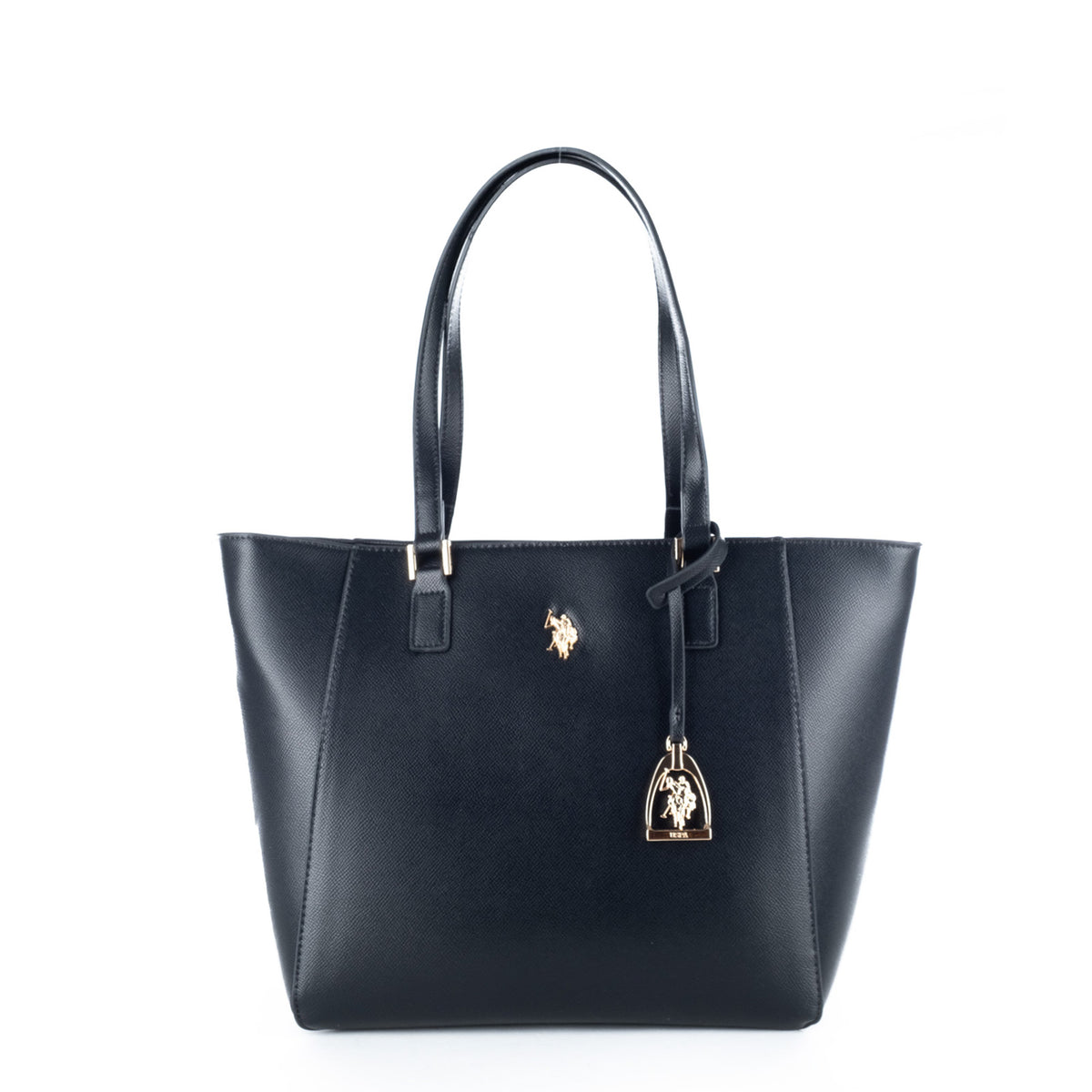 Bolsa Tote U.S. Polo Assn. Preta com Pendente e Detalhes Dourados