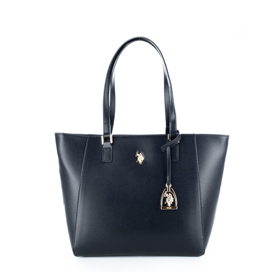 Bolsa Tote U.S. Polo Assn. Preta com Pendente e Detalhes Dourados