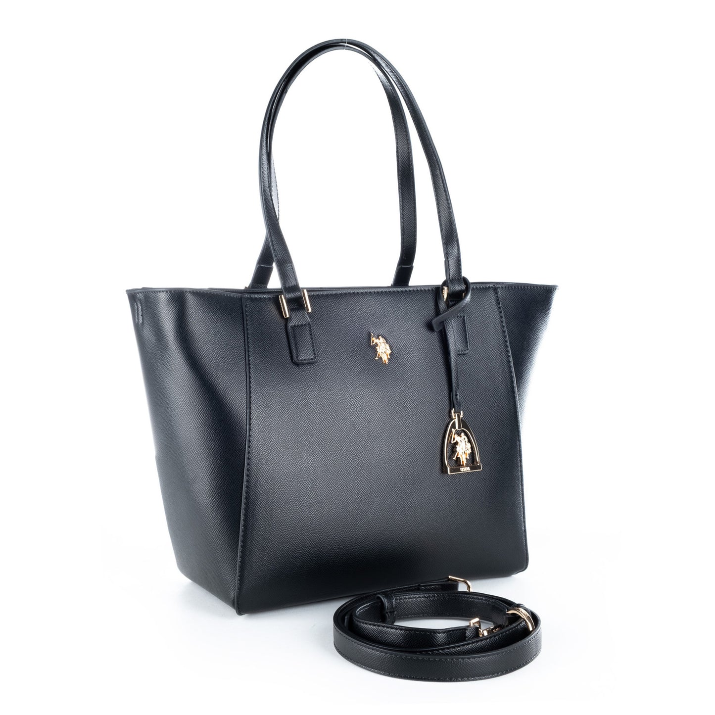 Bolsa Tote U.S. Polo Assn. Preta com Pendente e Detalhes Dourados