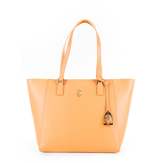 Bolsa Tote U.S. Polo Assn. Bege Claro com Alças Duplas e Logótipo Dourado