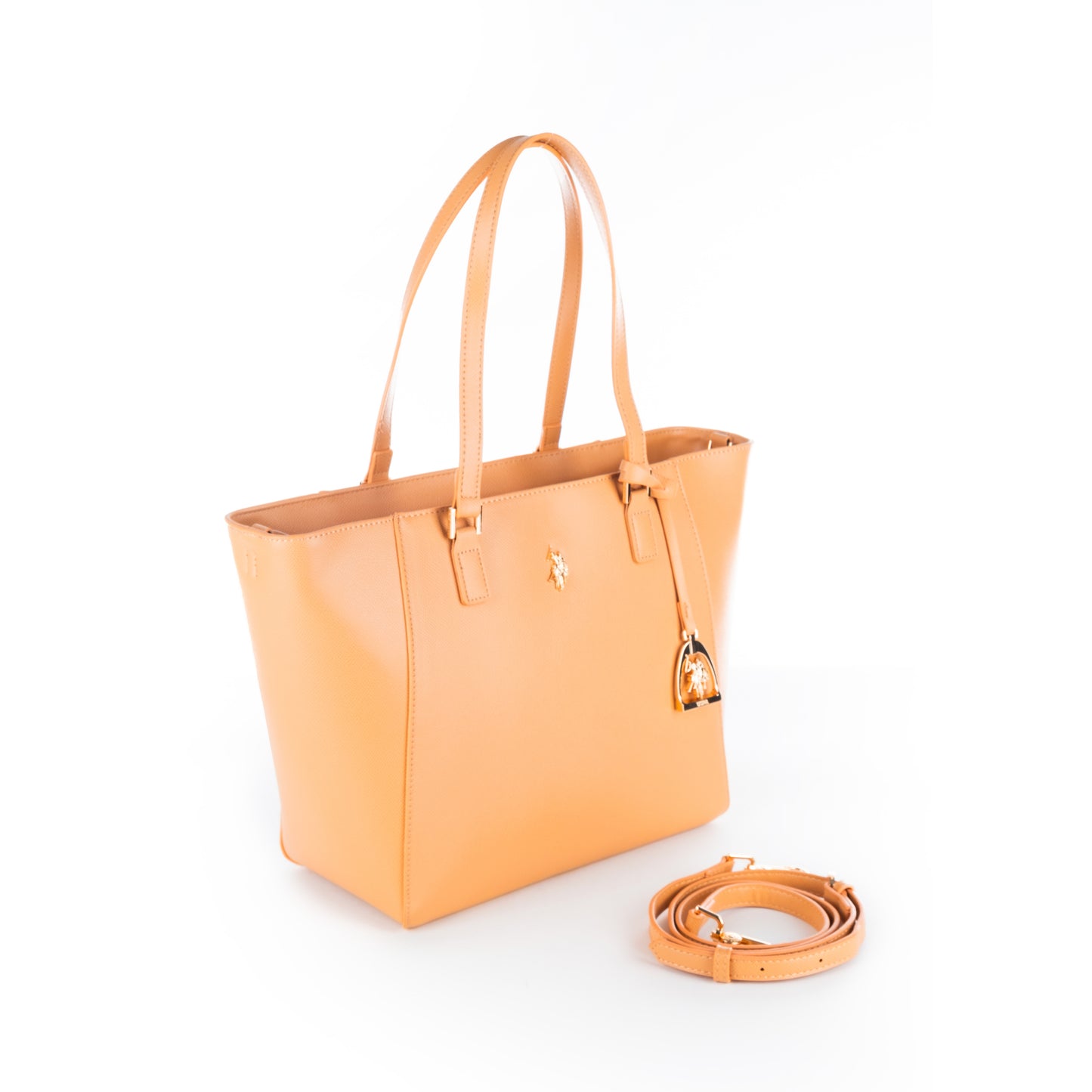 Bolsa Tote U.S. Polo Assn. Bege Claro com Alças Duplas e Logótipo Dourado