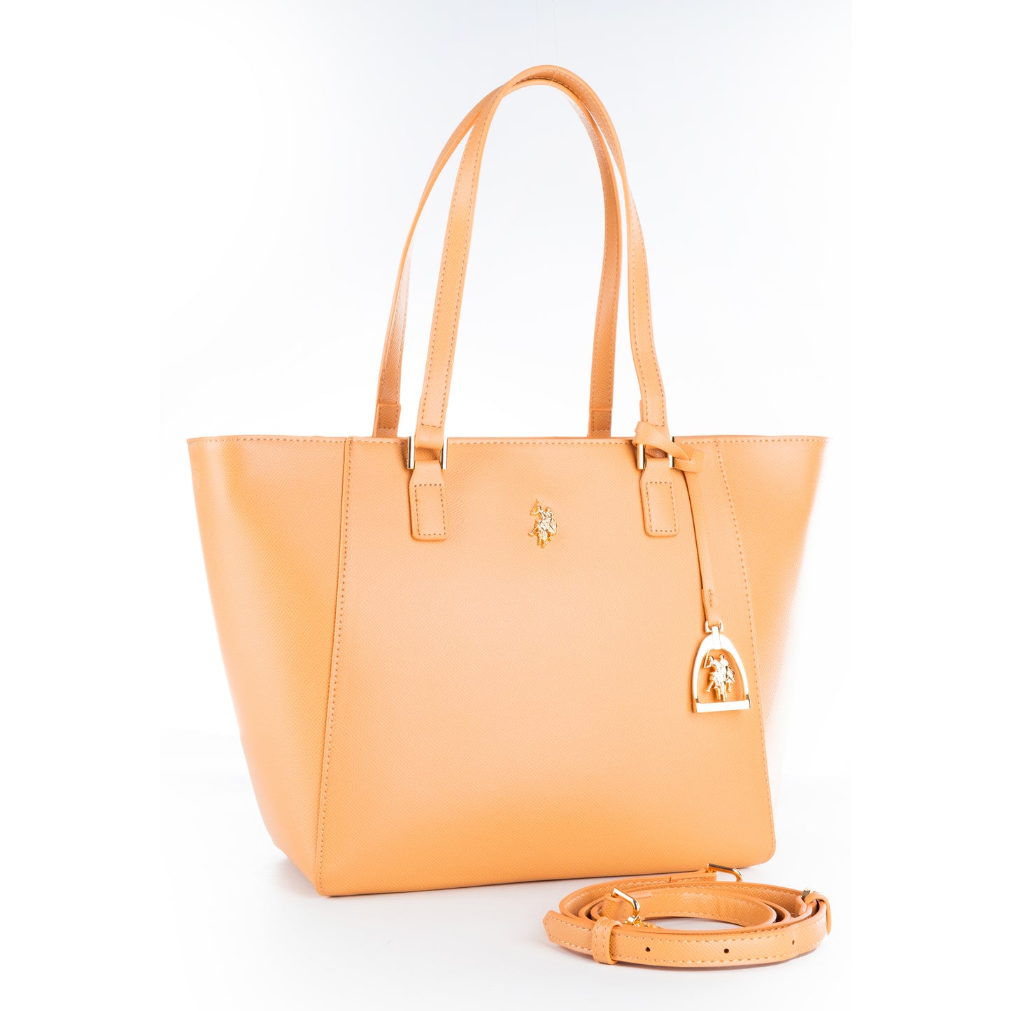 Bolsa Tote U.S. Polo Assn. Bege Claro com Alças Duplas e Logótipo Dourado
