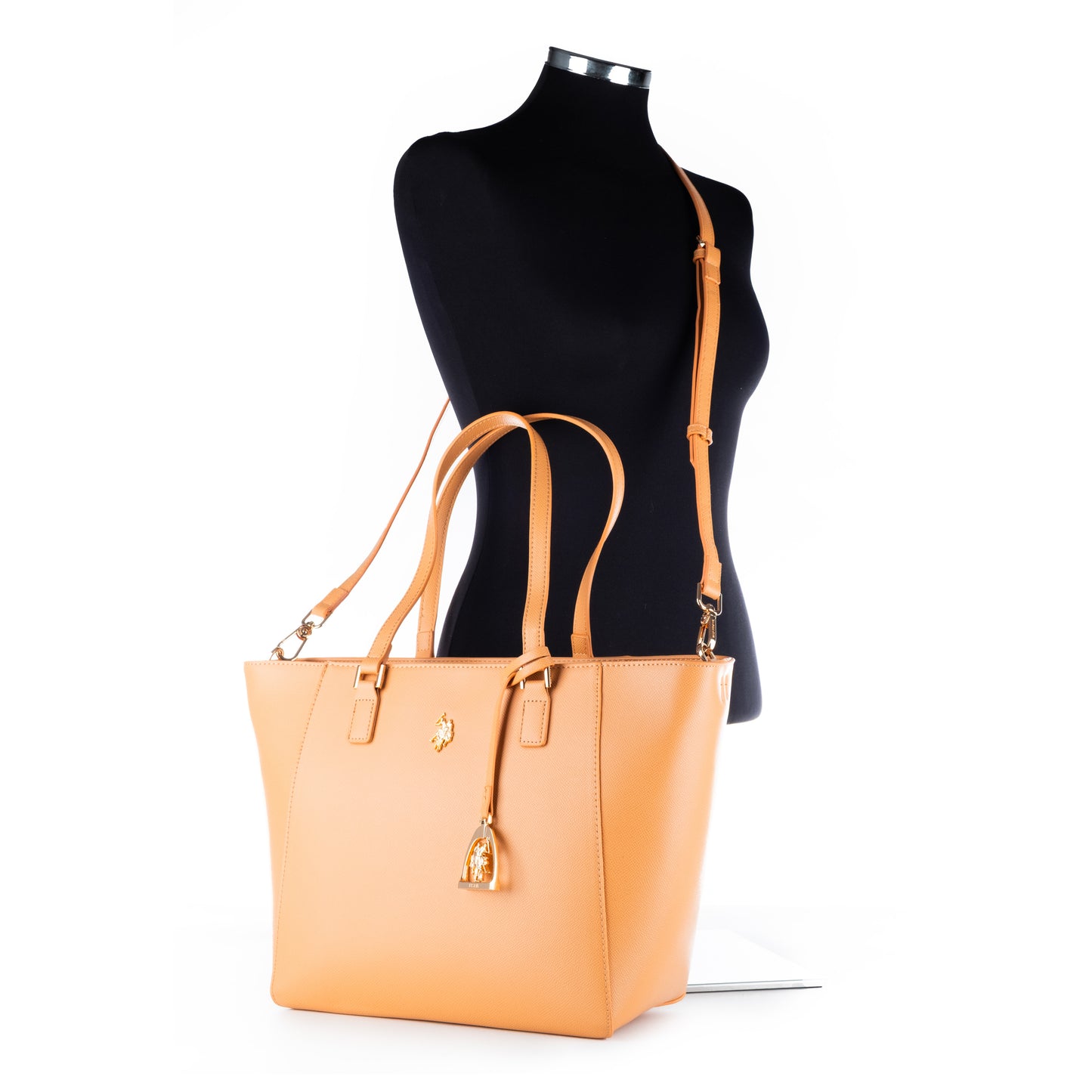 Bolsa Tote U.S. Polo Assn. Bege Claro com Alças Duplas e Logótipo Dourado