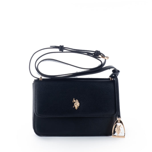 Bolsa Tiracolo US Polo Preta com Detalhe Dourado