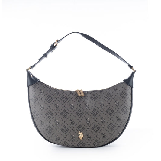 Bolsa de Ombro US Polo Marrom com Logo Estampado e Detalhes em Preto