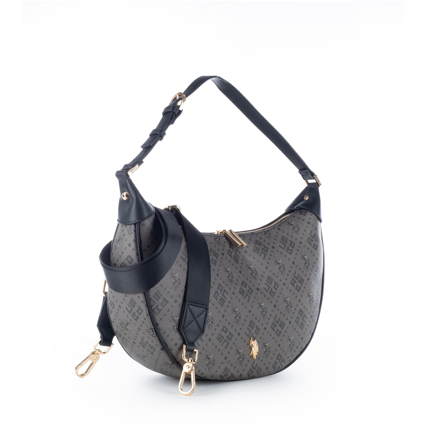 Bolsa de Ombro US Polo Marrom com Logo Estampado e Detalhes em Preto