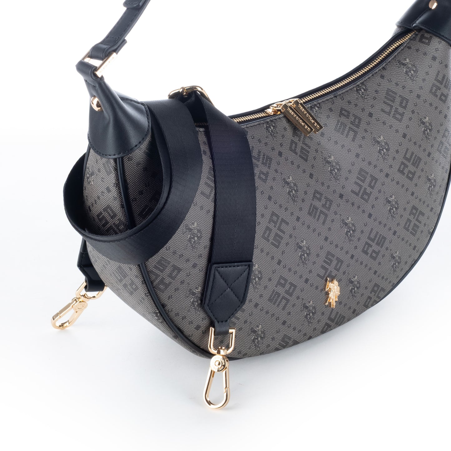 Bolsa de Ombro US Polo Marrom com Logo Estampado e Detalhes em Preto