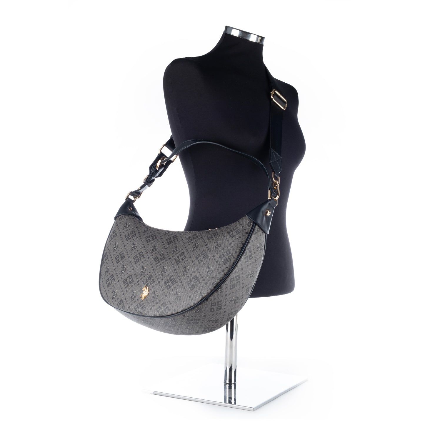 Bolsa de Ombro US Polo Marrom com Logo Estampado e Detalhes em Preto