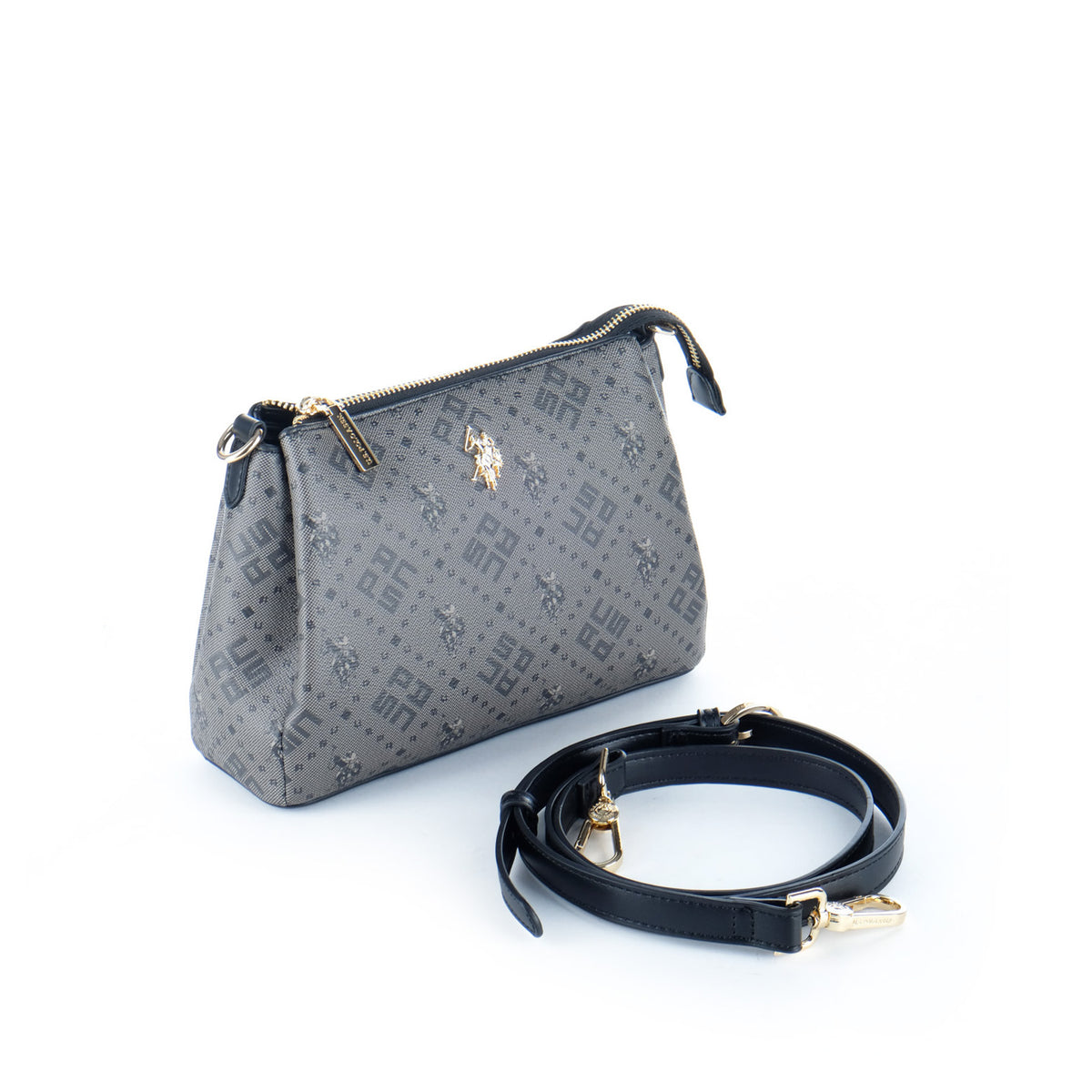 Bolsa Clutch U.S. Polo Assn. Cinzenta com Padrão Monograma