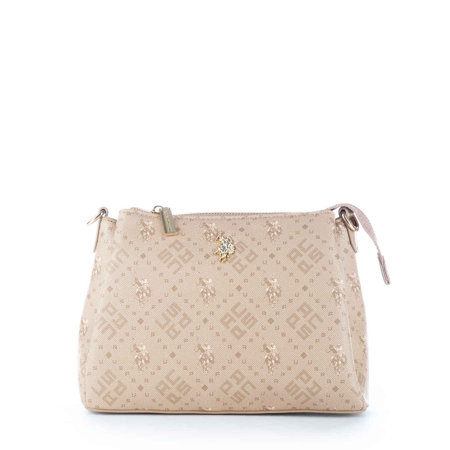 Bolsa Tiracolo U.S. Polo Assn. Bege com Monograma e Logótipo Dourado