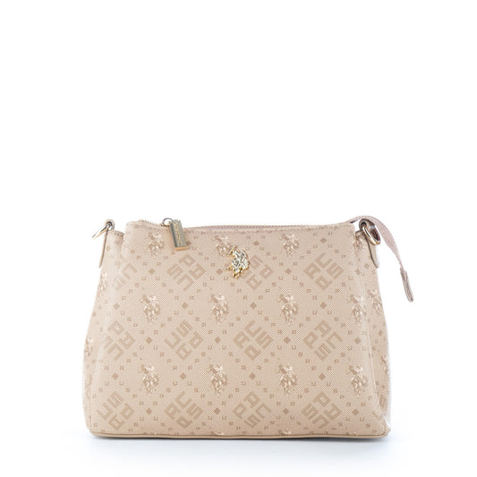 Bolsa Tiracolo U.S. Polo Assn. Bege com Monograma e Logótipo Dourado
