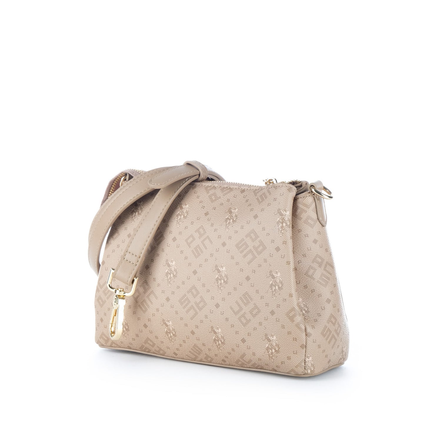 Bolsa Tiracolo U.S. Polo Assn. Bege com Monograma e Logótipo Dourado
