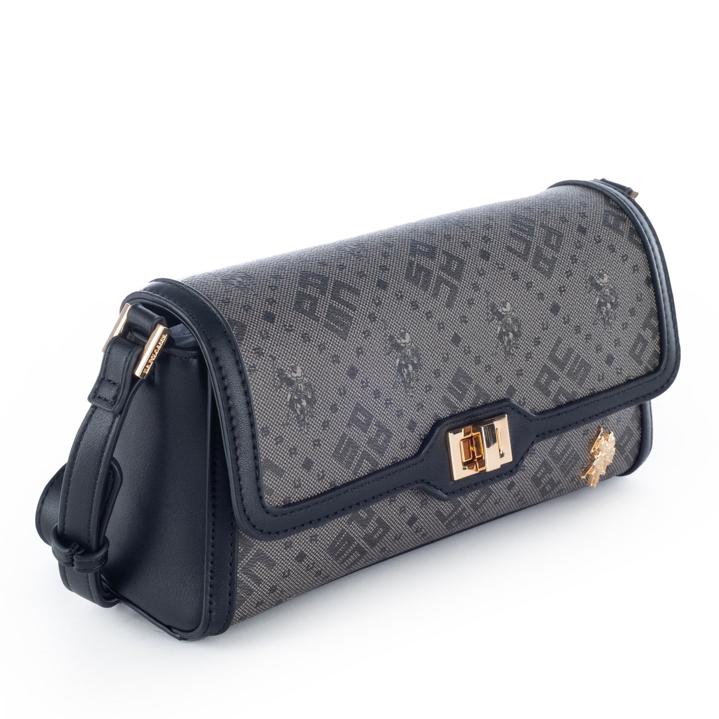 Bolsa Tiracolo US Polo Cinza com Detalhes em Dourado