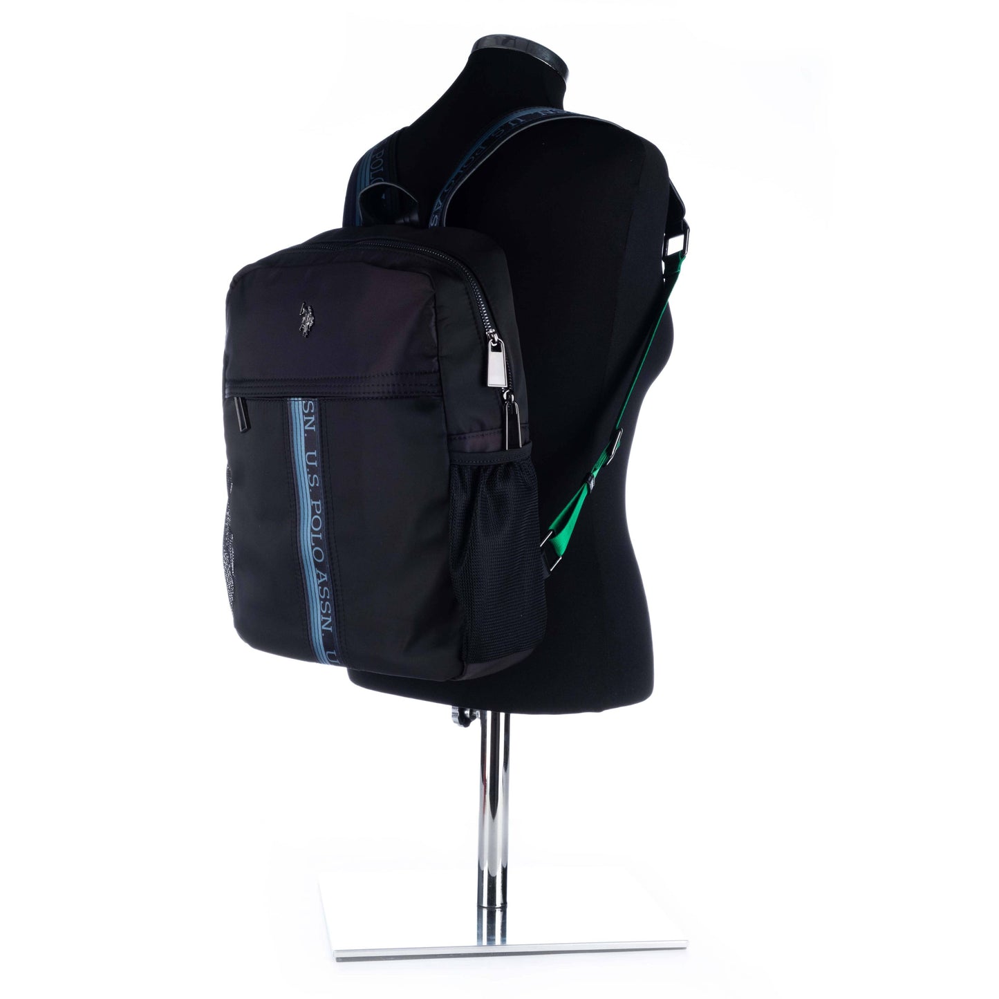 Mochila Unisexo US Polo Preta com Faixa Azul