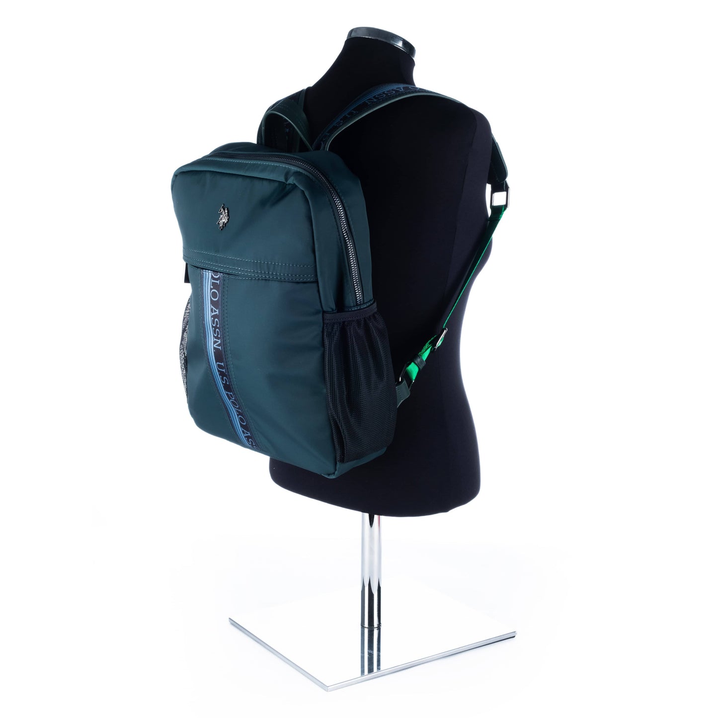 Mochila Unisexo US Polo Verde com Faixa Azul
