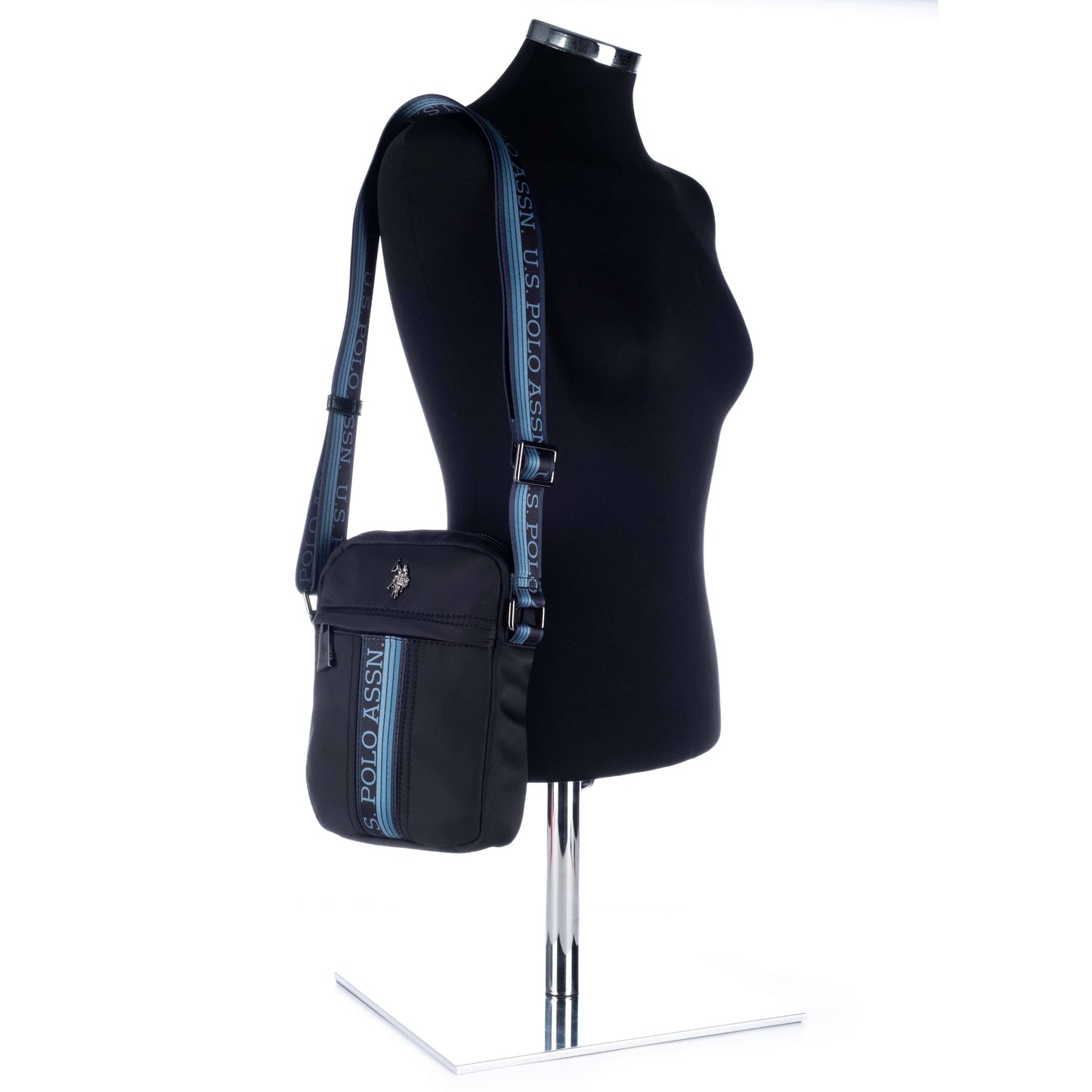 Bolsa Tiracolo Homem US Polo Preta com Faixa Azul