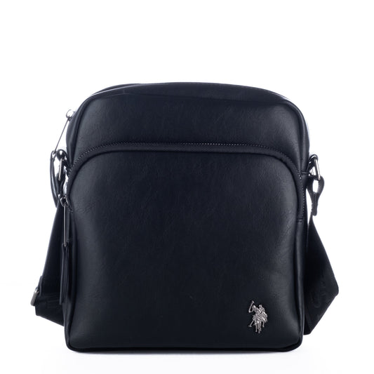 Bolsa Tiracolo Homem U.S. Polo Assn. Preta com Logótipo Metálico e Fechos de Correr