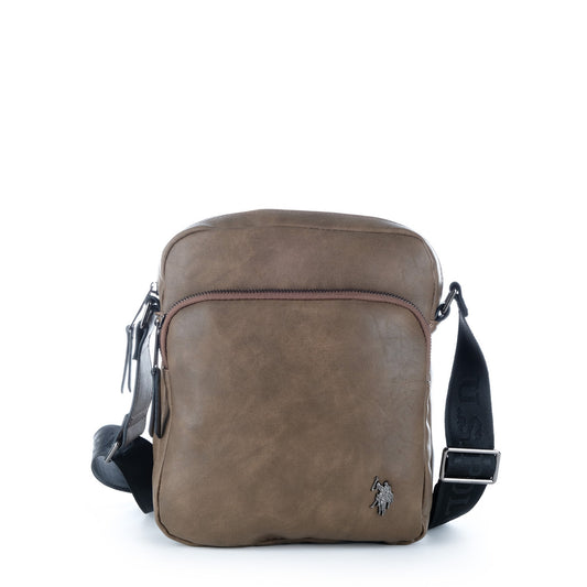 Bolsa Tiracolo Homem U.S. Polo Assn. Castanha com Logótipo Metálico e Fechos de Correr