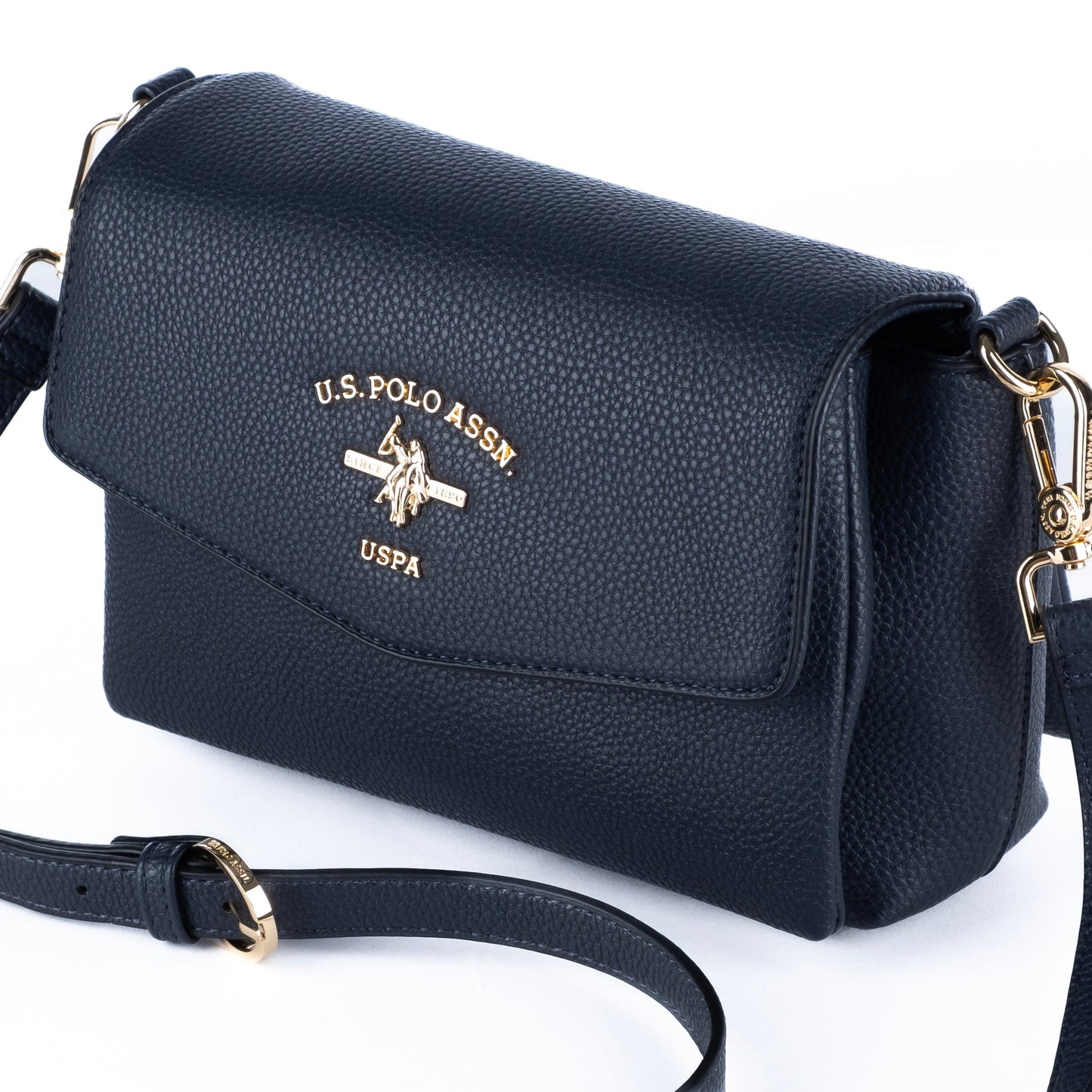Bolsa Tiracolo Feminina US Polo Azul Marinho com Logo Dourado