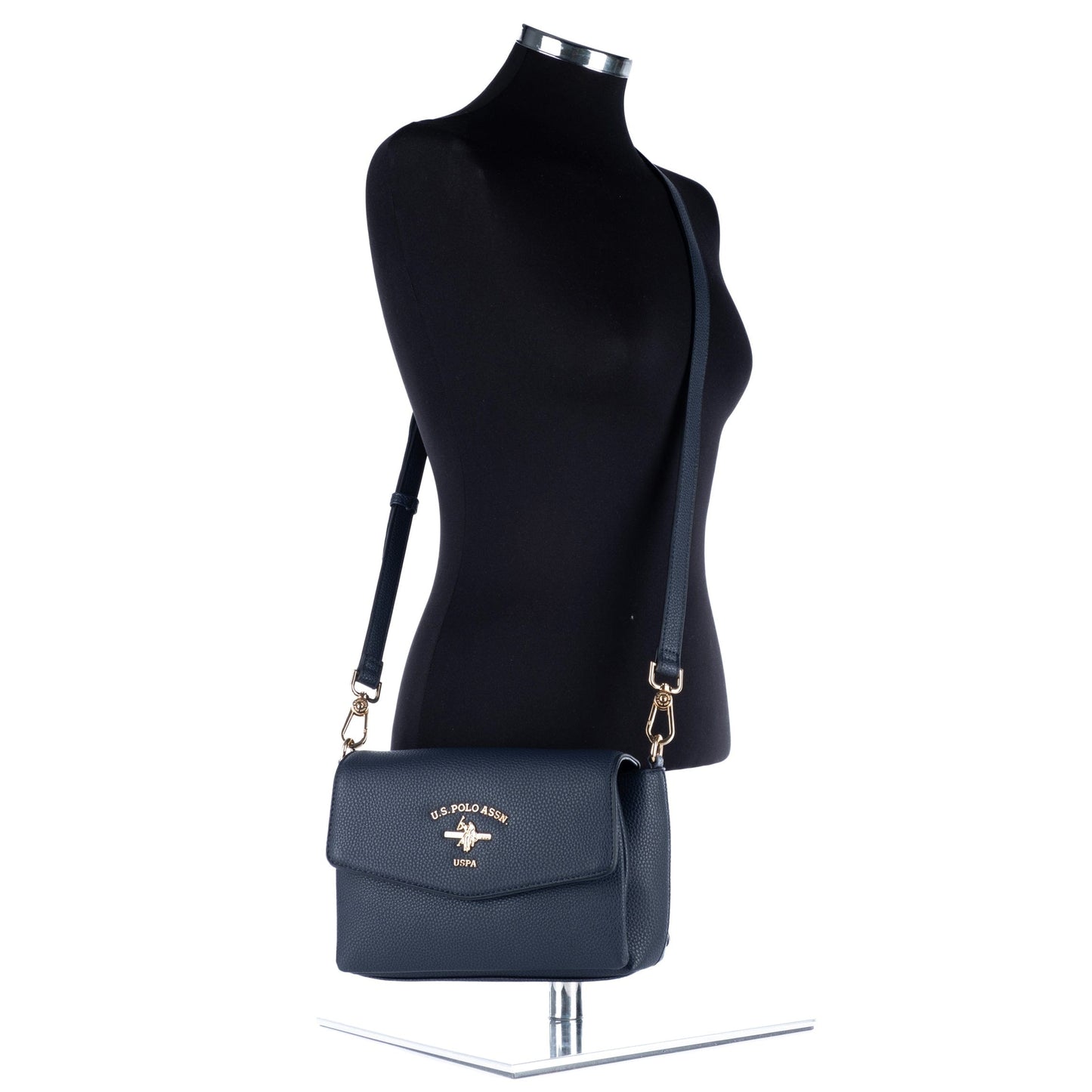 Bolsa Tiracolo Feminina US Polo Azul Marinho com Logo Dourado