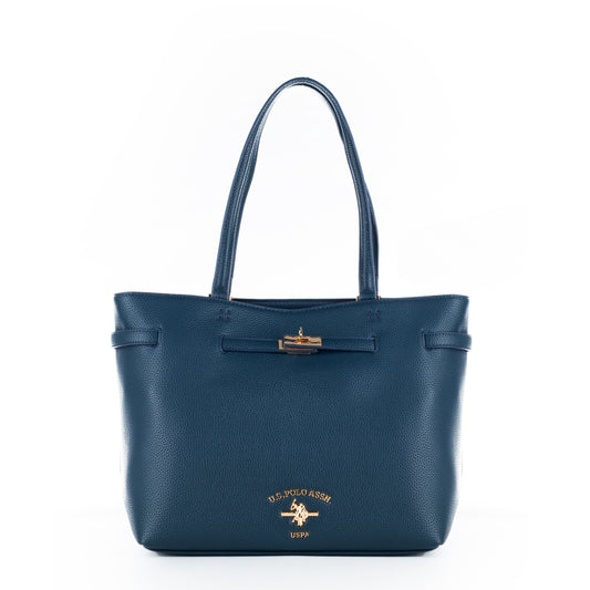 Bolsa Tote U.S. Polo Assn. Azul Escuro com Logótipo Dourado e Alça Removível