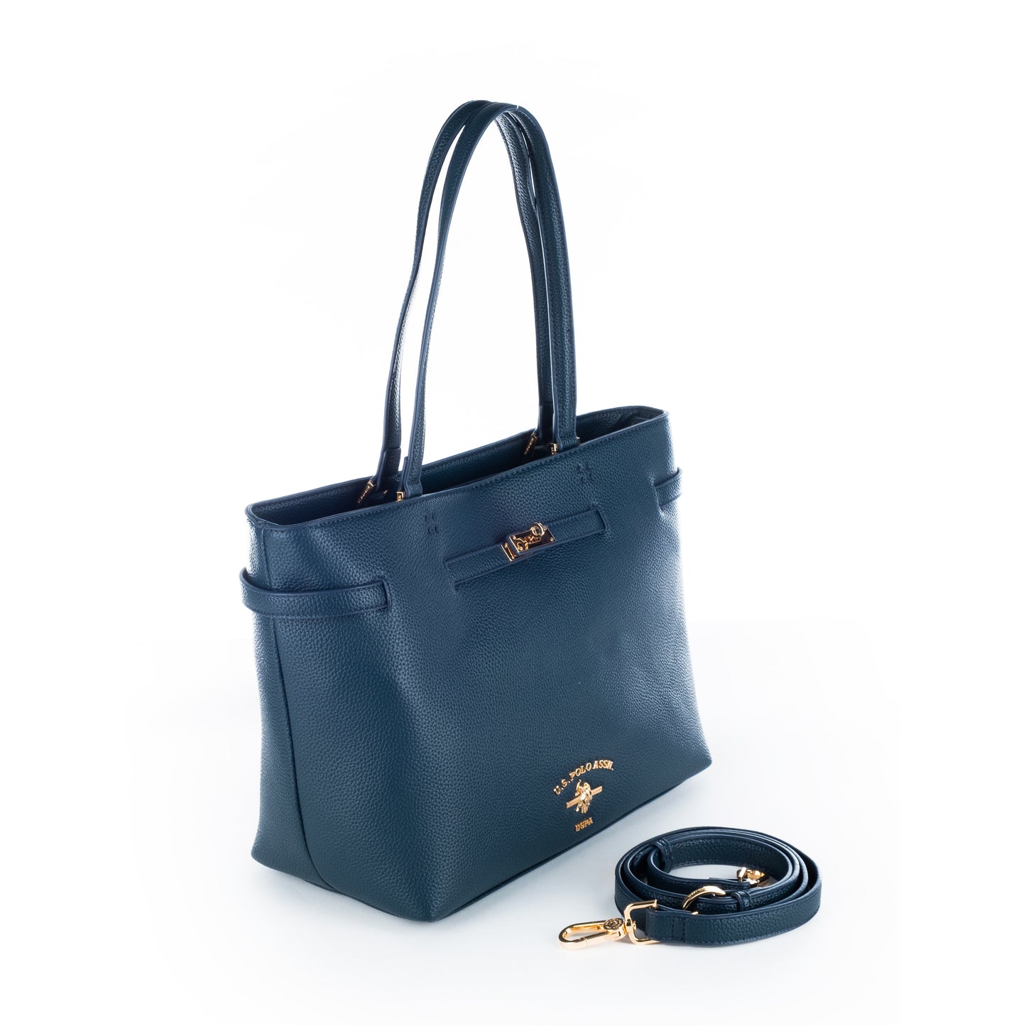 Bolsa Tote U.S. Polo Assn. Azul Escuro com Logótipo Dourado e Alça Removível